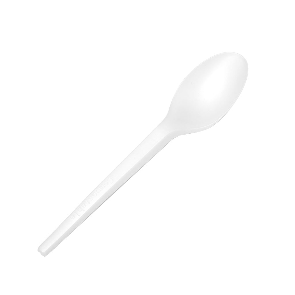Compostable Spoons, 6.25"H, White, CPLA, 100 per pack