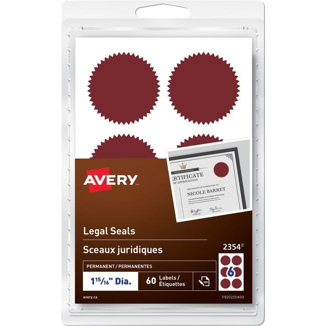 2354 Avery? Legal Seals Handwrite, 1-15/16" Diameter Red / Permanent