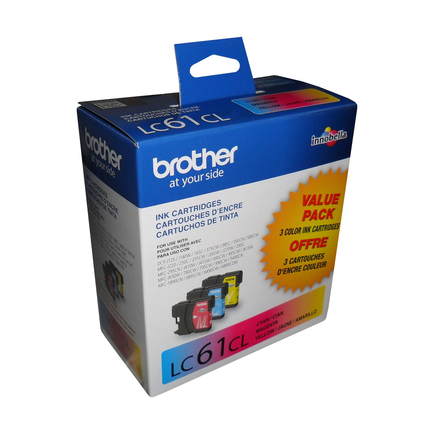 Brother LC613PKS 3-Pack of Innobella Colour Ink Cartridges, Standard Yield (1 each of Cyan, Magenta, Yellow)