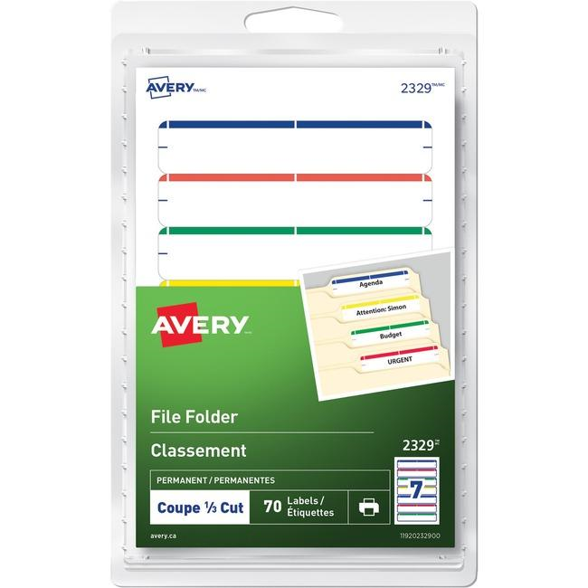 2329 Avery? File Folder Labels for Laser and Inkjet Printers, 3?" x ?" Assorted Colours / Permanent