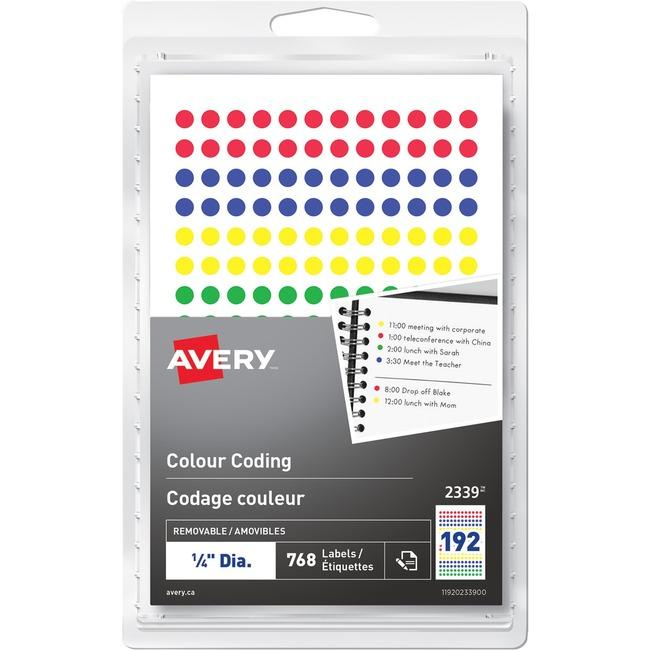 2339 Avery? Removable Colour Coding Labels Handwrite, ?" Assorted Colours / Removable