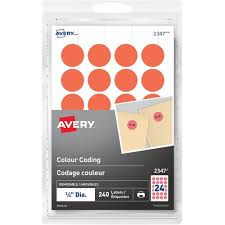2347 Avery? Removable Colour Coding Labels for Laser Printers, ?" Neon Red / Removable