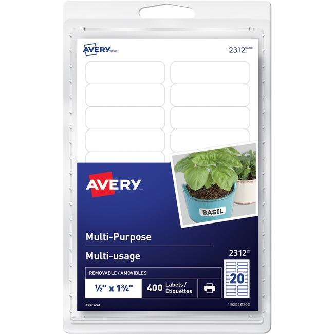Avery? Multi-Purpose Removable Labels for laser or inkjet printers, ?" x 1?" Removable Matte White Paper / White / Removable