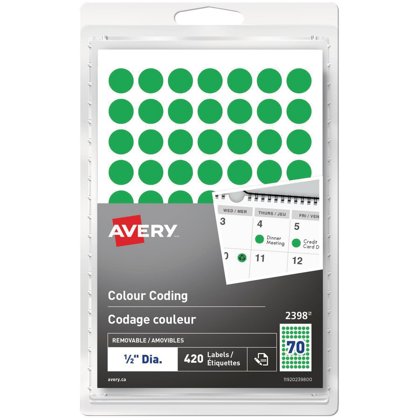 2398 Avery? Removable Colour Coding Labels Handwrite, ?" Green / Removable