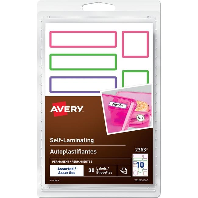 2363Avery? Self-Laminating Labels Handwrite, Assorted Sizes Assorted Colours / Permanent