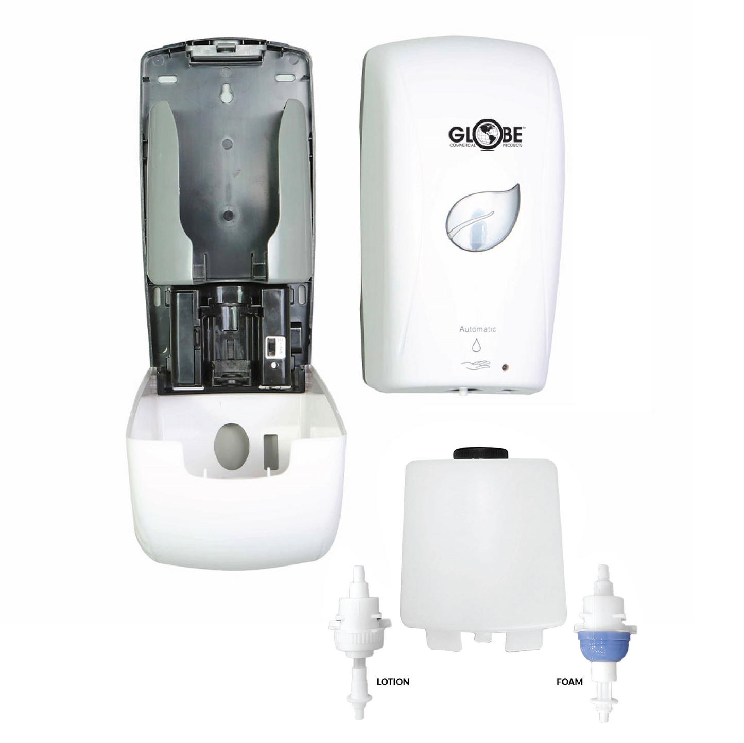Touch-Free Dual Tip Bulk Lotion or Foam Soap Dispenser - White