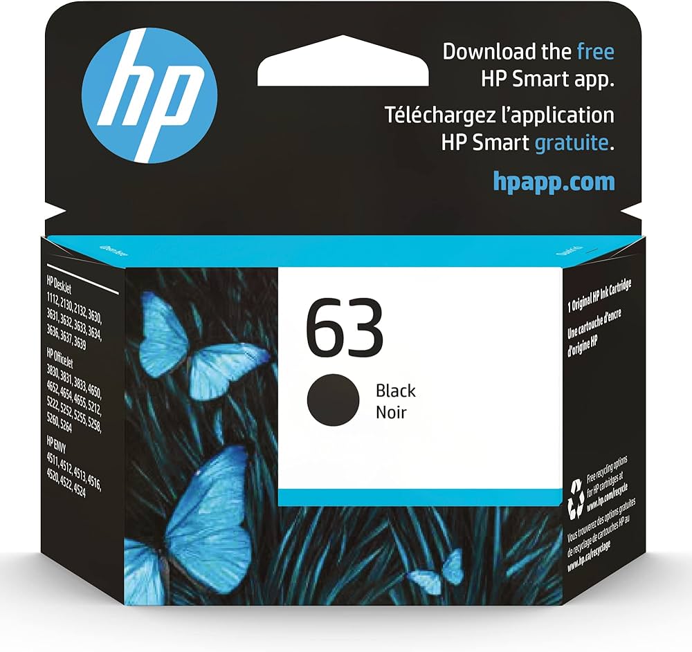 HP63 Black Ink (190 PG YLD)for 1112/2130/3630/3830/4250/4650