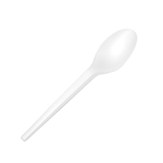 Compostable Spoons, 6.25"H, White, CPLA, 100 per pack