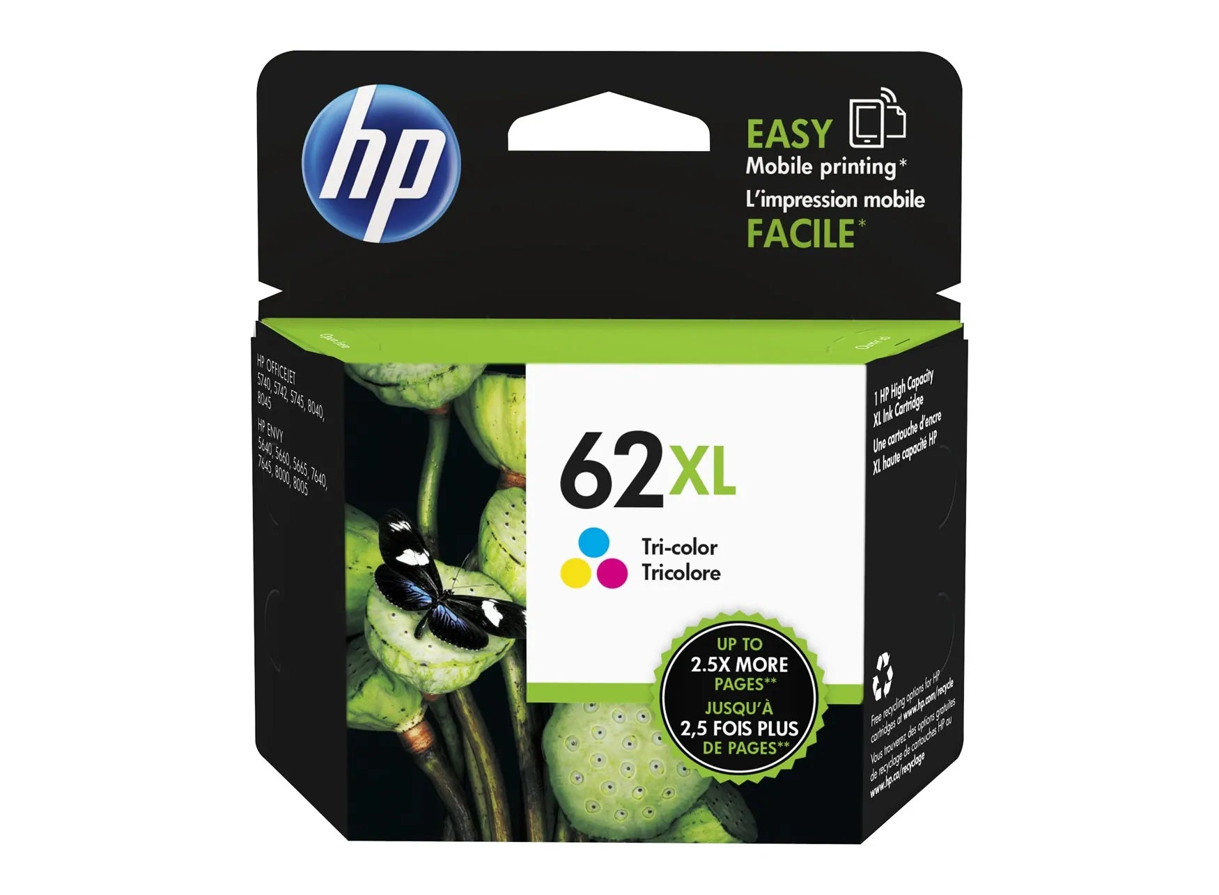 HP 62XL High Yld Tri-color Ink (415 PG YLD) ENVY 5640/5660/