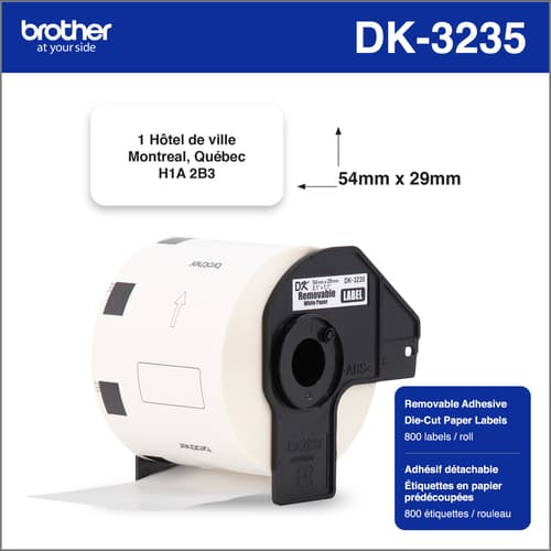 Brother Genuine DK3235 Black/White Removable Adhesive Food Safety Labels (800 labels)   2.1  x 1.1  (54mm x 29 mm)