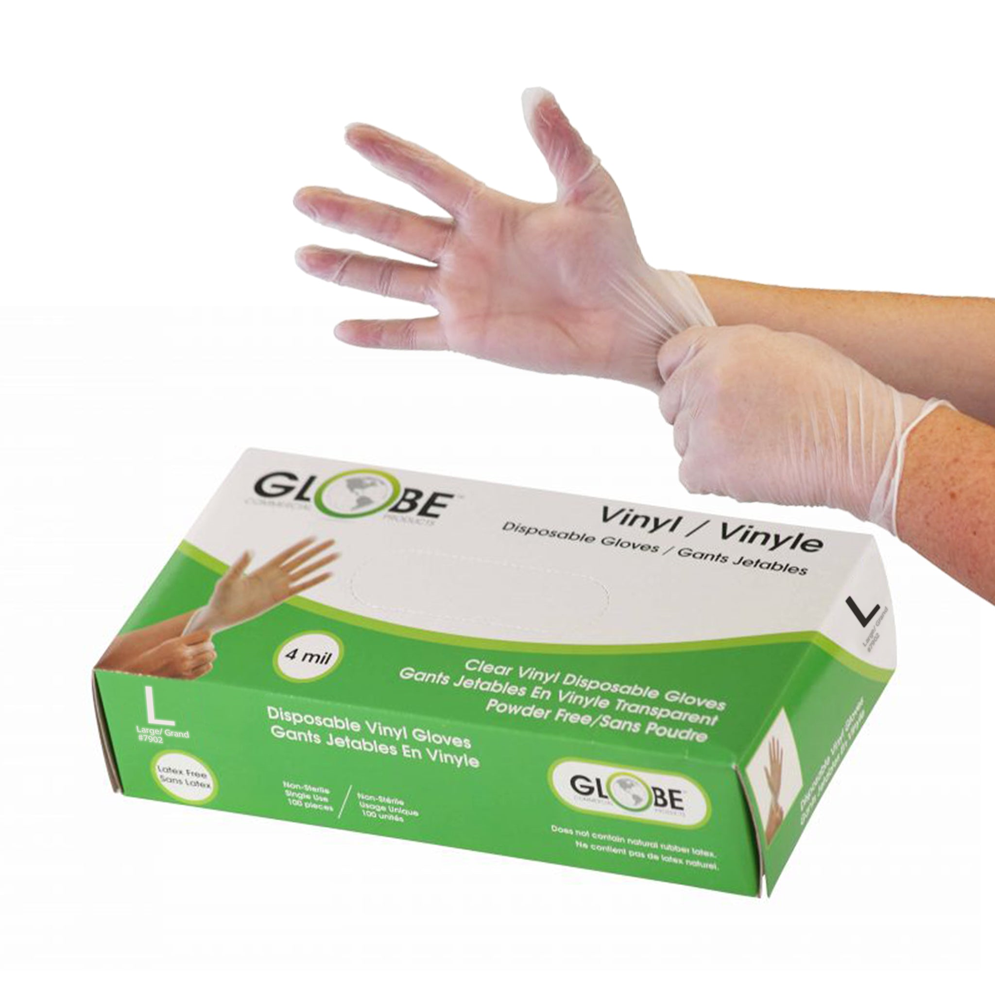 Vinyl Gloves Powder Free 4mil Clear Medical - Large 100/box