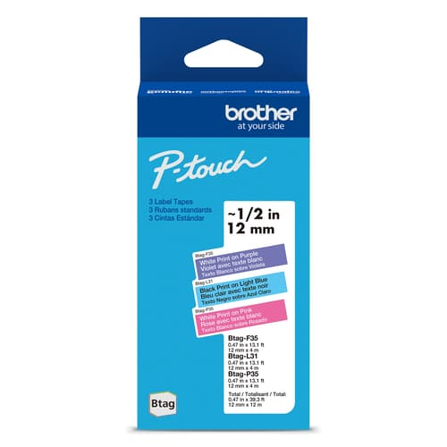 Brother Genuine BTAG3M02 Non-Laminated Tapes for P-touch Label Makers, Colour 3-Pack ? 12 mm wide x 4 m long