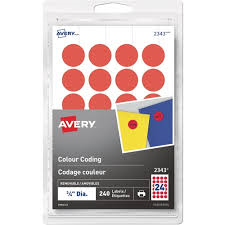 2343 Avery? Removable Colour Coding Labels for Laser and Inkjet Printers, ?"  Red / Removable