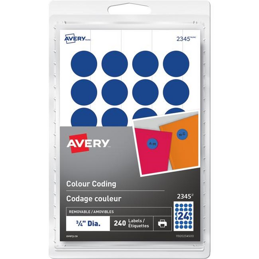 2345 Avery? Removable Colour Coding Labels for Laser and Inkjet Printers, ?"  Blue / Removable