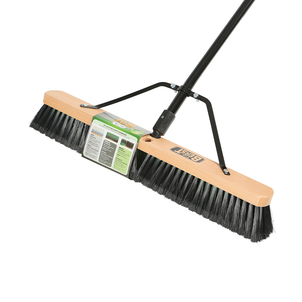 24" Assembled Wood Block Commercial push broom w/Medium Fibers  and 54" metal handle