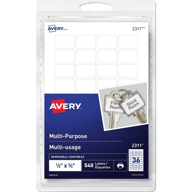 Avery? Multi-Purpose Removable Labels for Laser and Inkjet Printers, ?" x ?"  Removable Matte White Paper / White / Removable