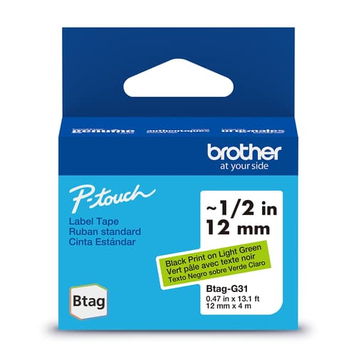 Brother Genuine BTAGG31 Non-Laminated Tape for P-touch Label Makers, Black on Green ? 12 mm wide x 4 m long