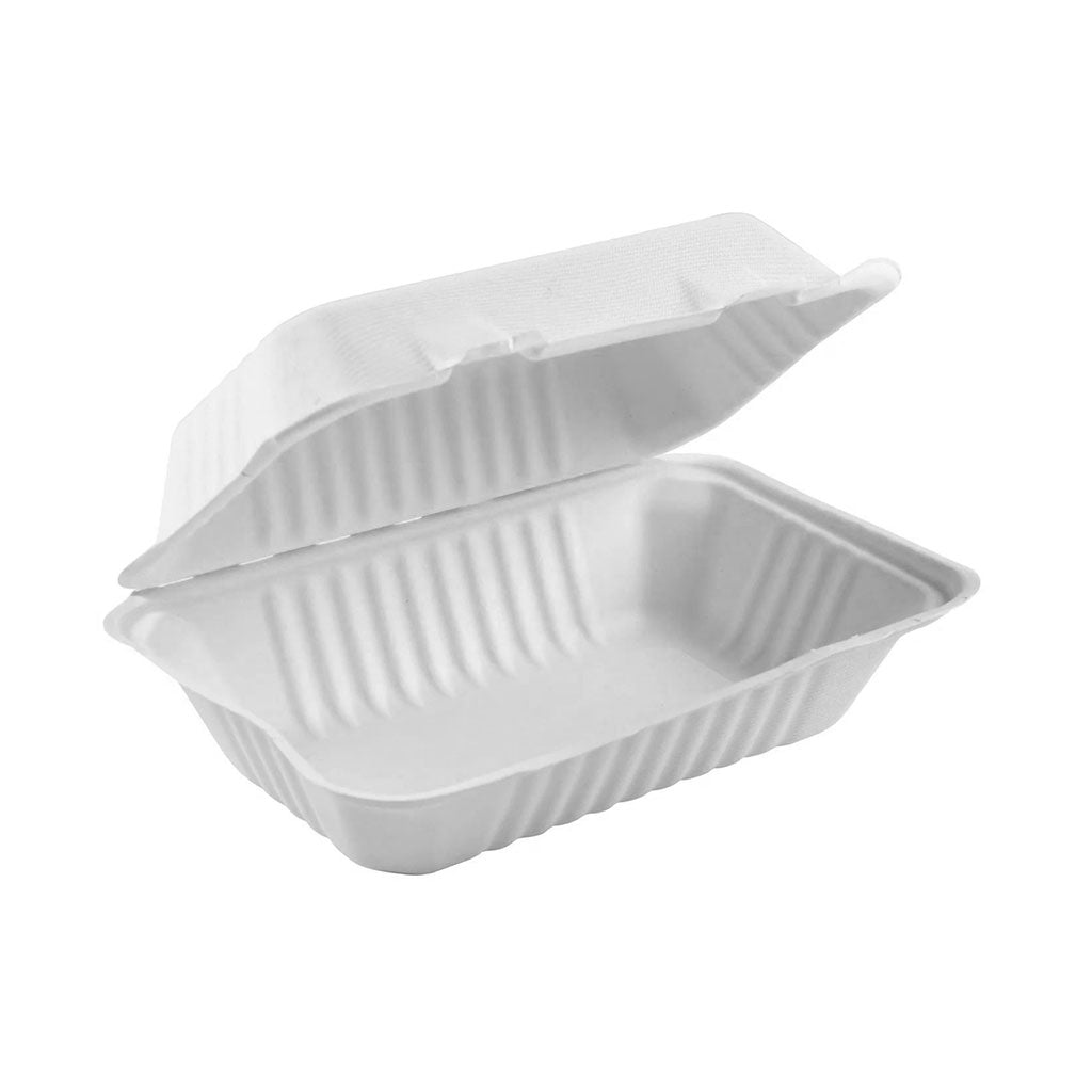 Compostable Hinged Containers - White / 8" X 8" X 3" (pack of 50)