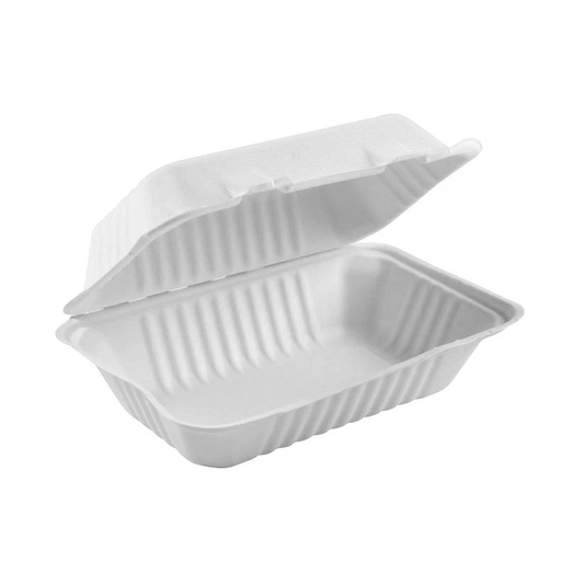 Compostable Hinged Containers - White / 9" x 6" x 3" (pack of 50)