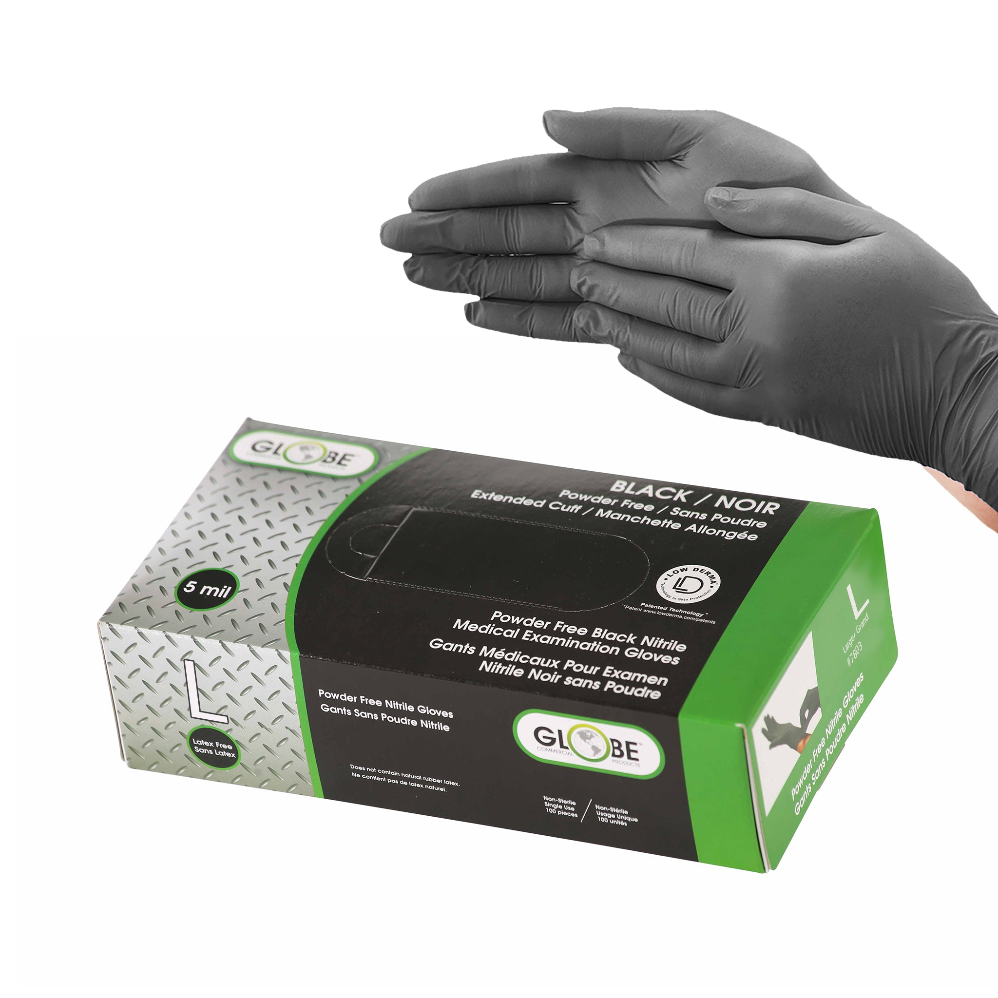 Nitrile Gloves Powder Free 5mil Black Medical - Large (box of 100)