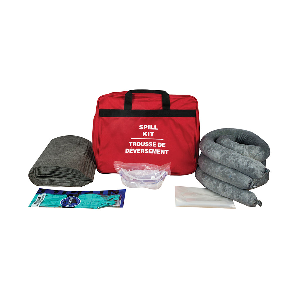 Vehicle Spill Kit - Includes 1 Red Zipper Bag, 10 Universal Pads, 3 Oil Only Socks, 1 Pair Nirtile Gloves, 1 pair Splash Goggles, 1 Disposable Bag