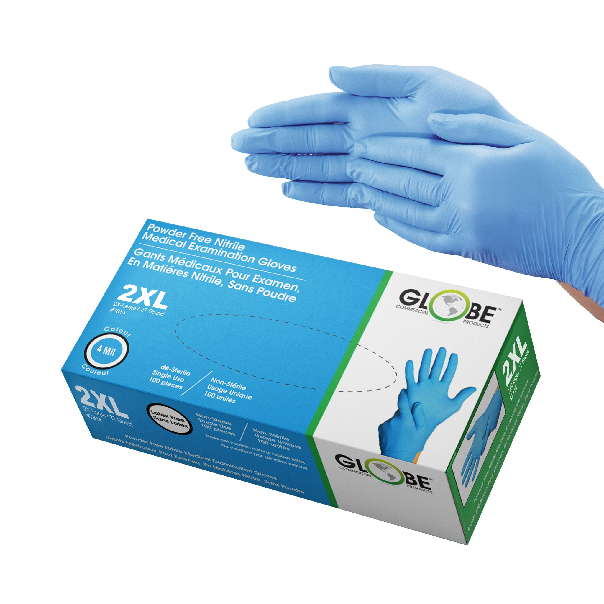 Nitrile Gloves Powder Free 4mil Sky Blue Medical - 2X-Large (box of 100)