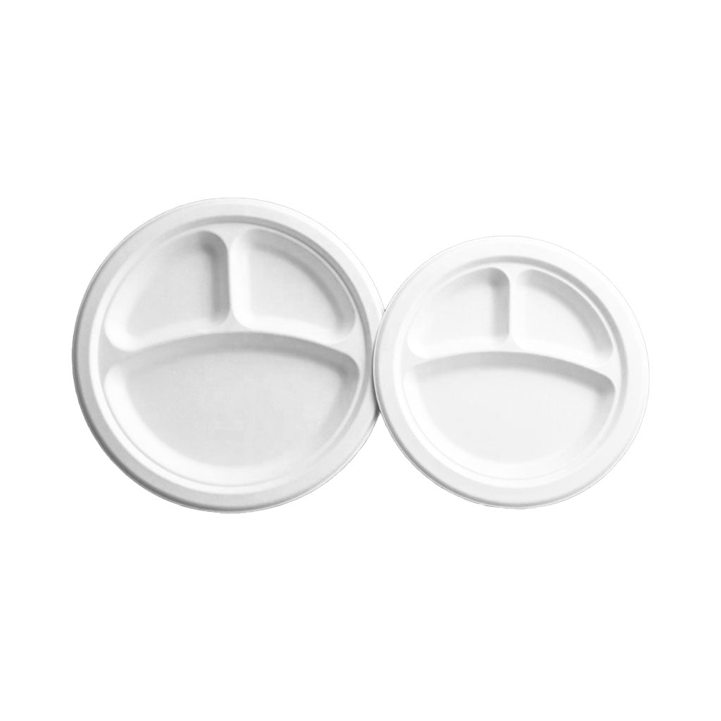 Compostable Round Plate - 10" /White / 3 Compartment (pack of 50)