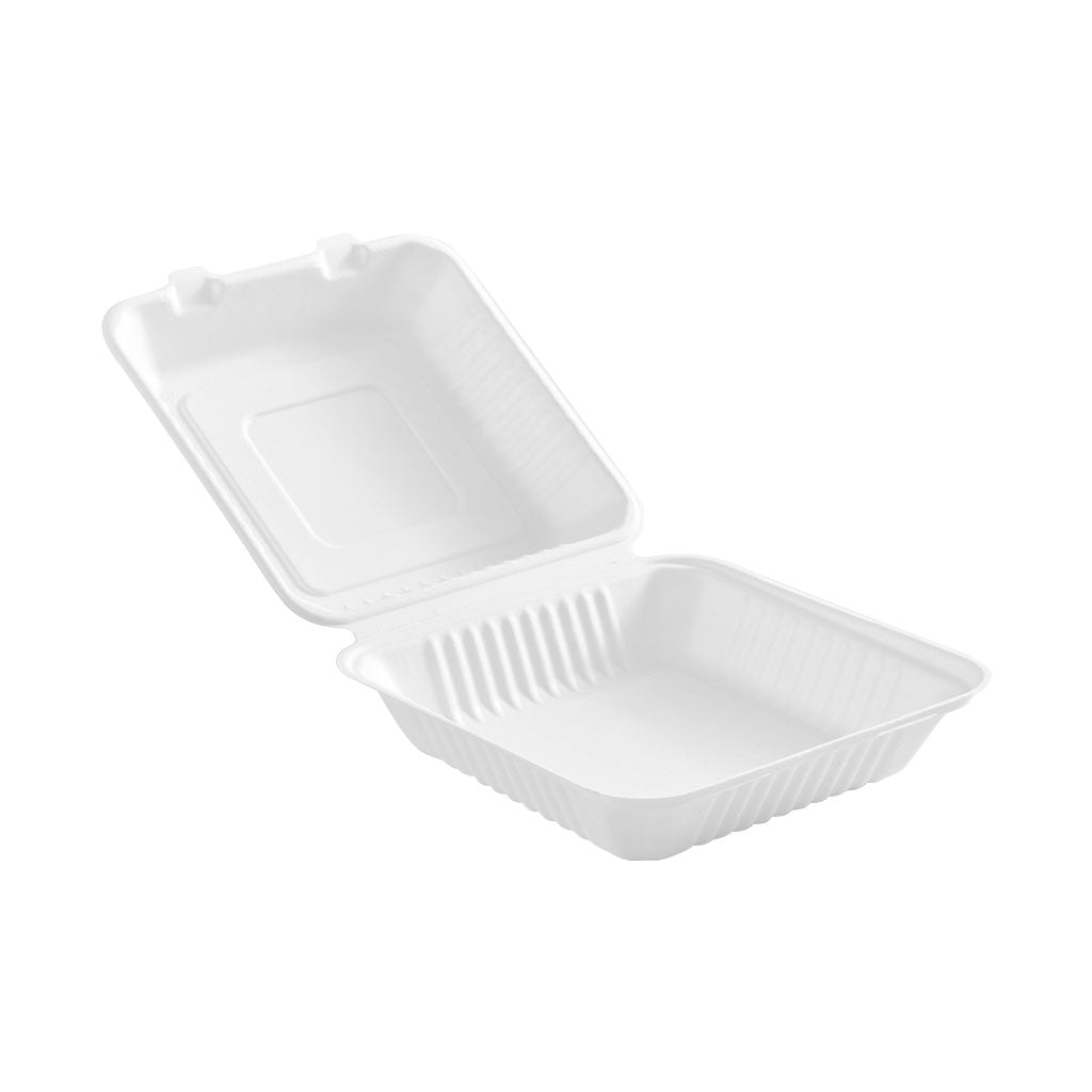 Compostable Hinged Containers - 6" X 6" X 3" / White (pack of 50)