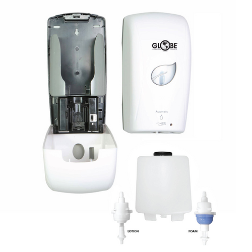 Touch-Free Dual Tip Bulk Lotion or Foam Soap Dispenser - White